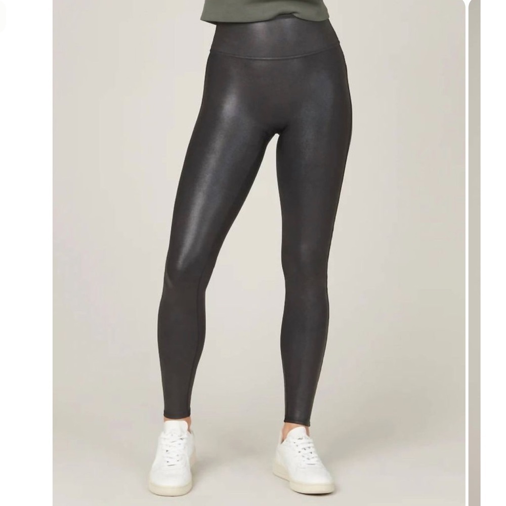 Spanx Faux Leather Leggings Black Size M Gray | High Rise Slimming Shaping